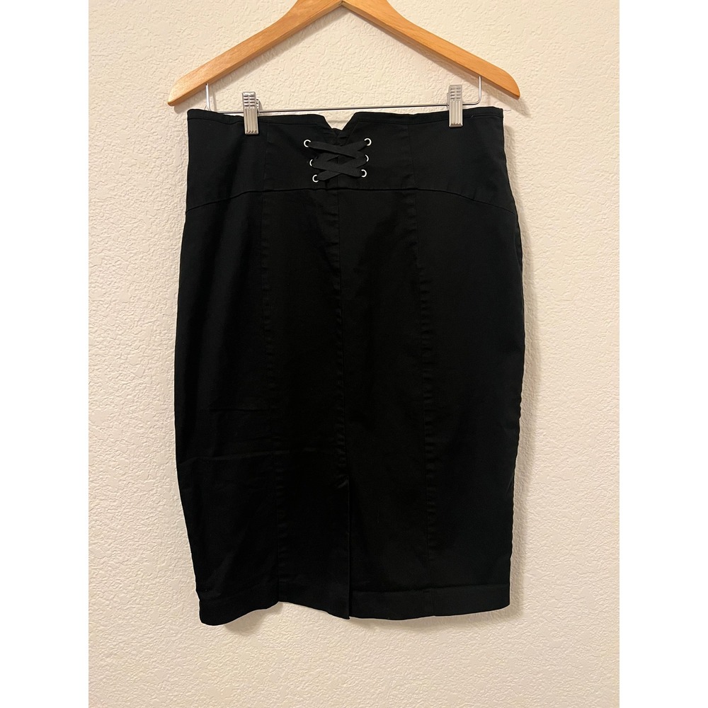 New York & Company 7th Avenue Black Lace Up Pencil Skirt Size 14 High Rise